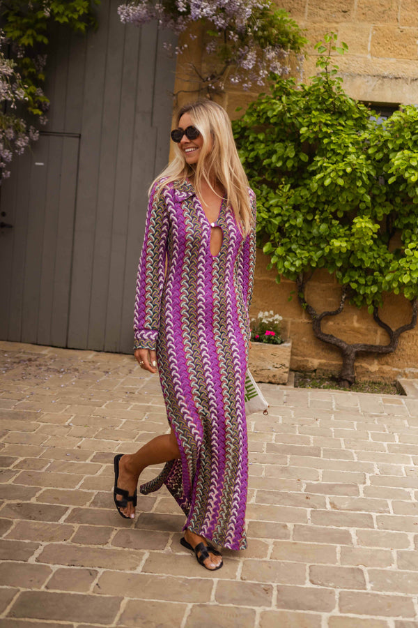 Robe Audrey - mauve à motifs