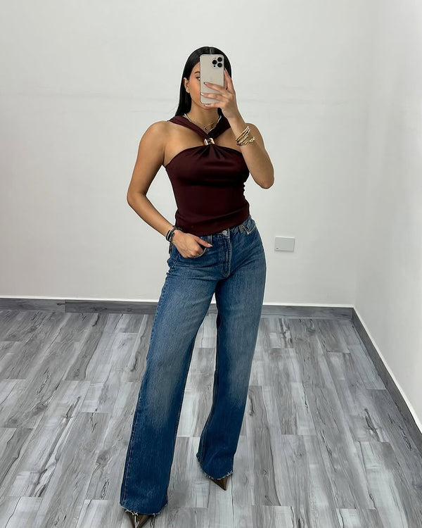 OLIVIA | Mocha Halter Top