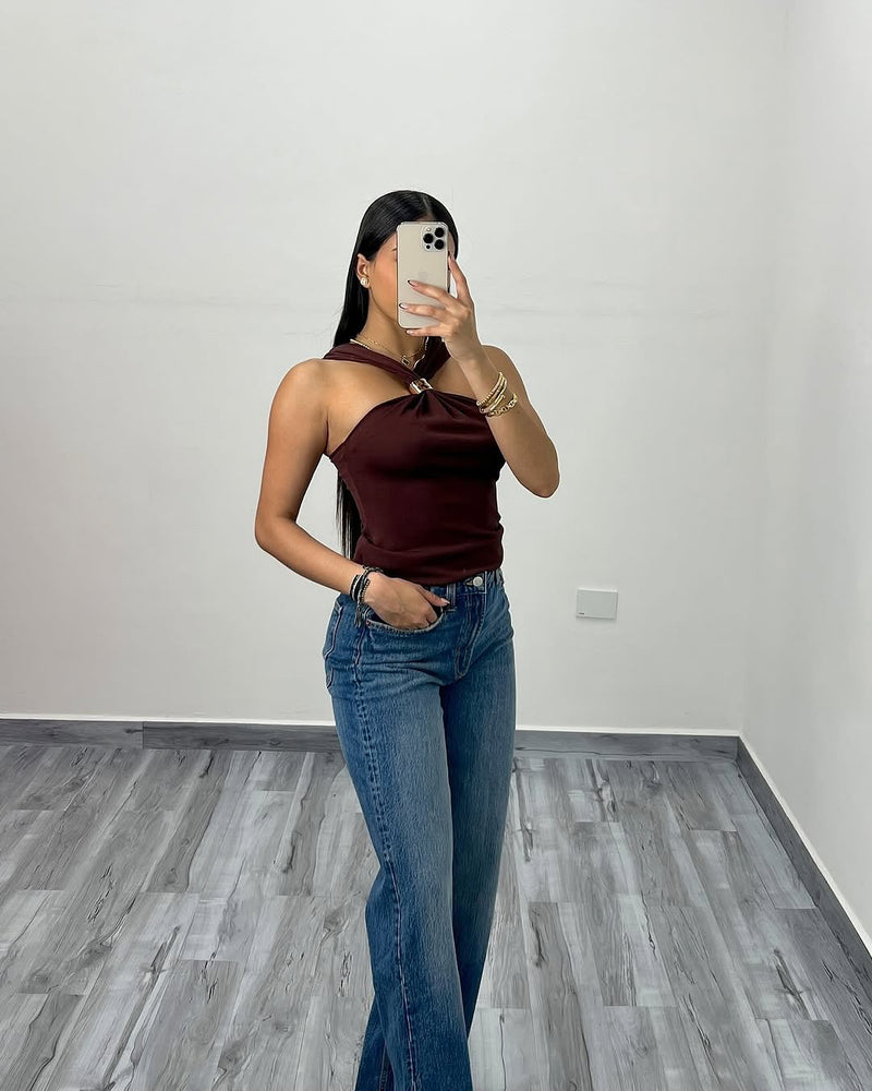 OLIVIA | Mocha Halter Top