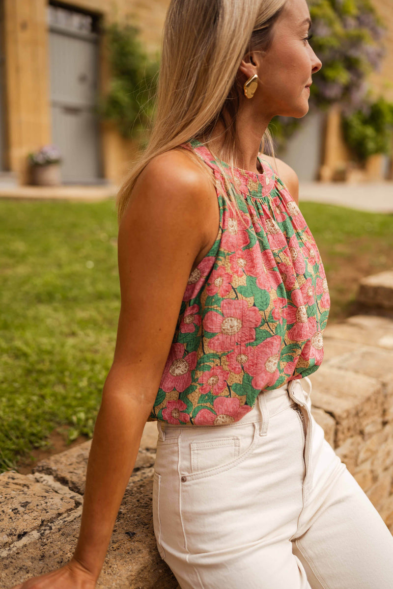 Top Yuna - à fleurs rose