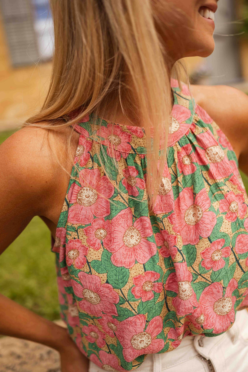 Top Yuna - à fleurs rose