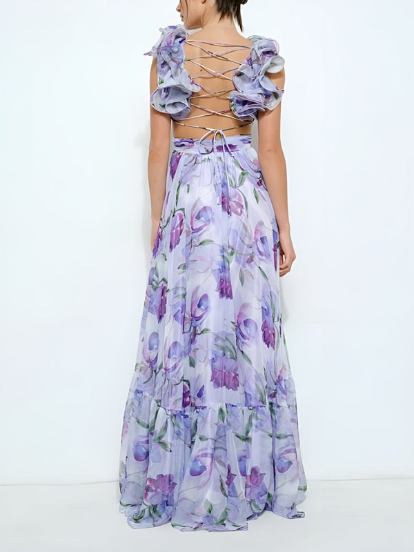 ALYSSA | ROBE LONGUE FLORALE À VOLANTS