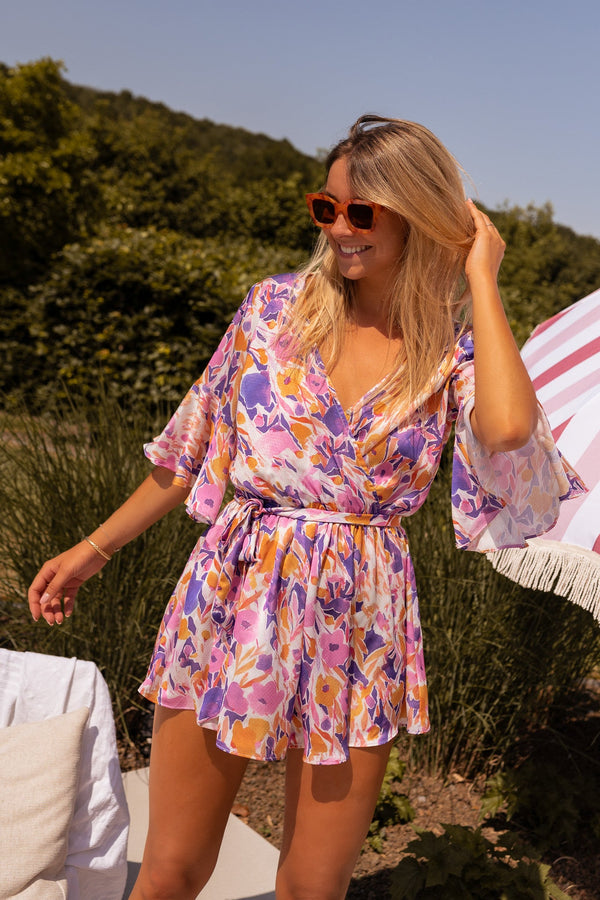 Combishort Basma - mauve à fleurs