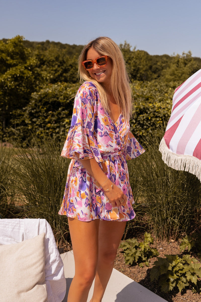 Combishort Basma - mauve à fleurs