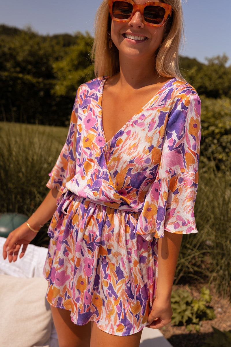 Combishort Basma - mauve à fleurs