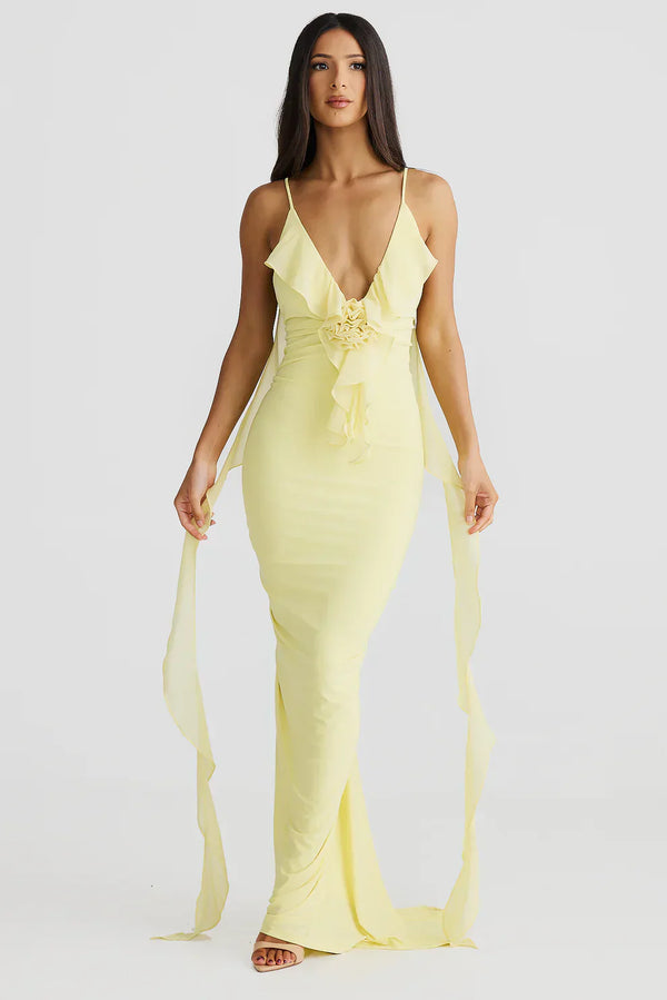 Daniela - Robe longue à fleurs - Jaune