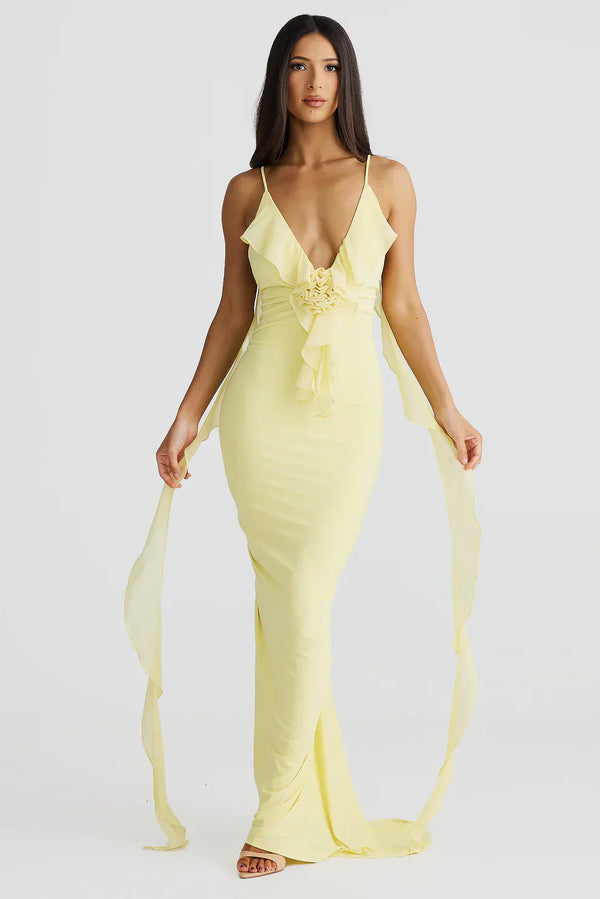 Daniela - Robe longue à fleurs - Jaune
