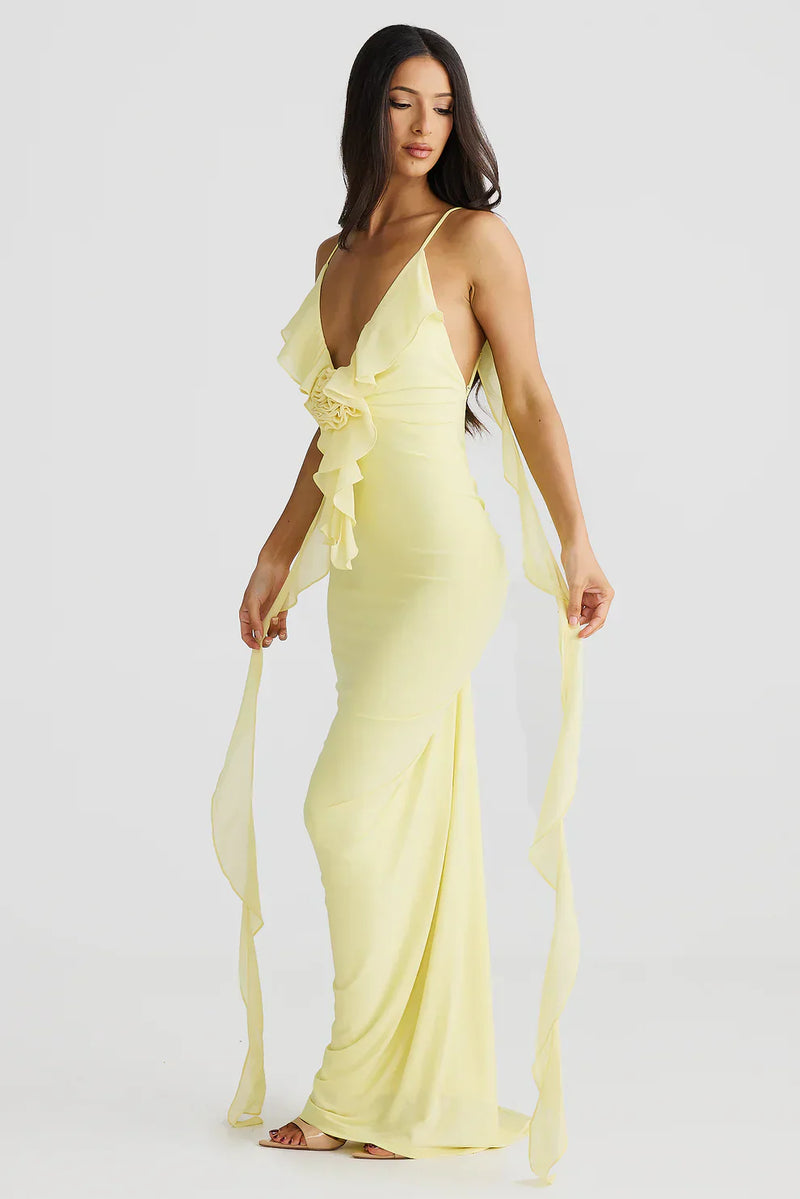 Daniela - Robe longue à fleurs - Jaune