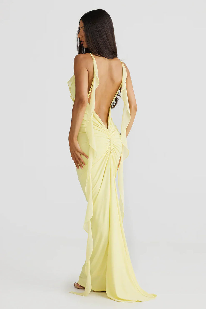 Daniela - Robe longue à fleurs - Jaune