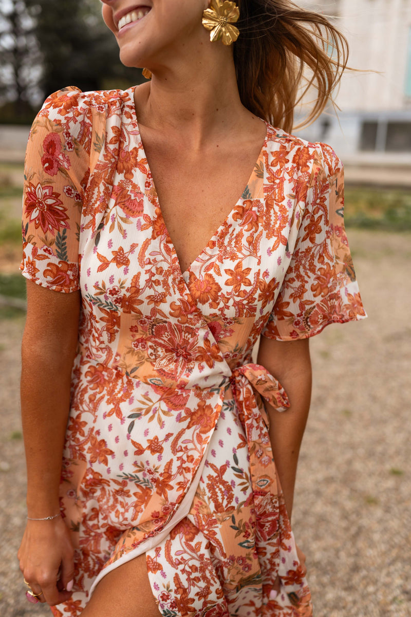 Robe Leidi - orange à fleurs
