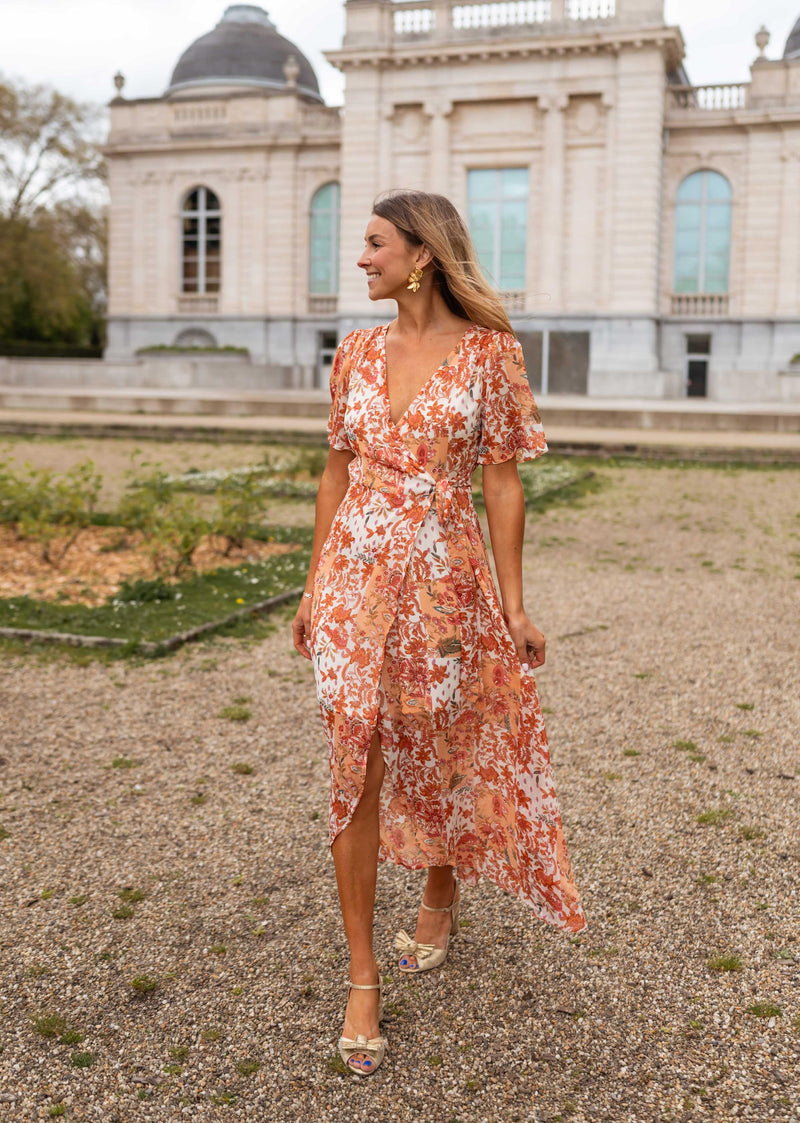 Robe Leidi - orange à fleurs