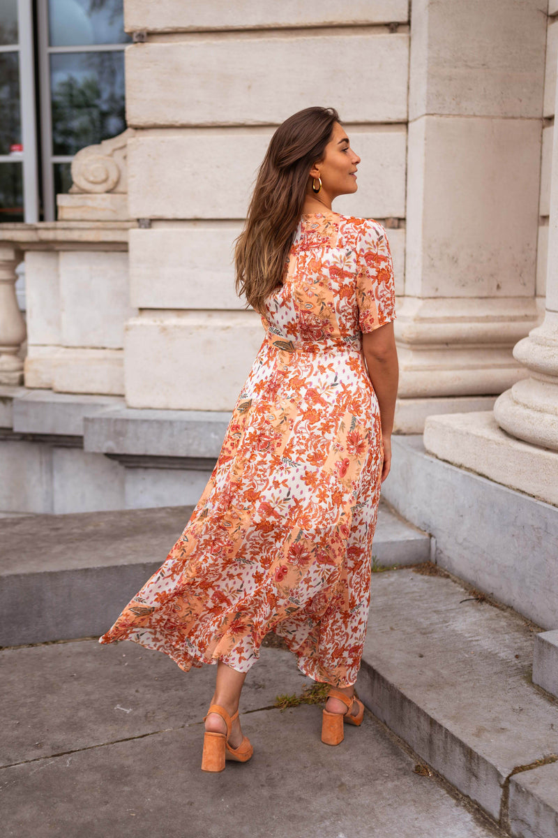 Robe Leidi - orange à fleurs