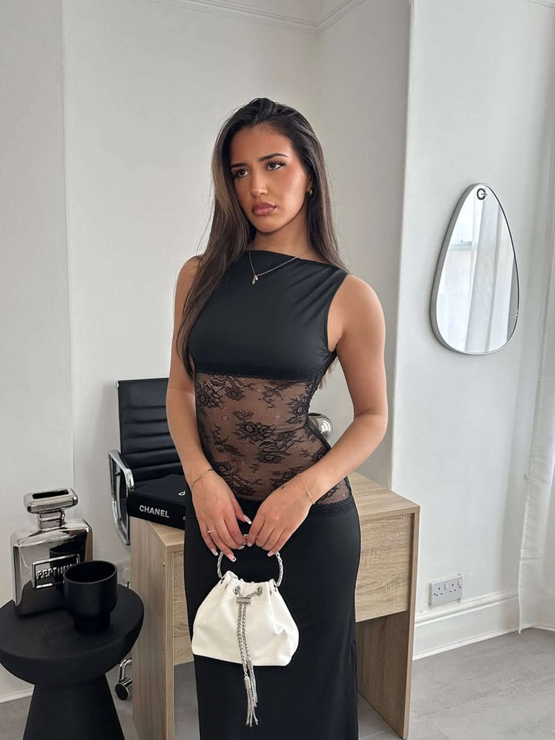 Robe longue Nieve avec détails en dentelle