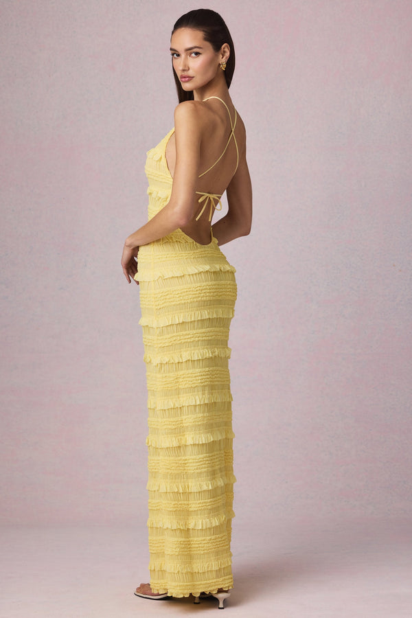 Ami - Robe longue dos nu à volants et encolure licou