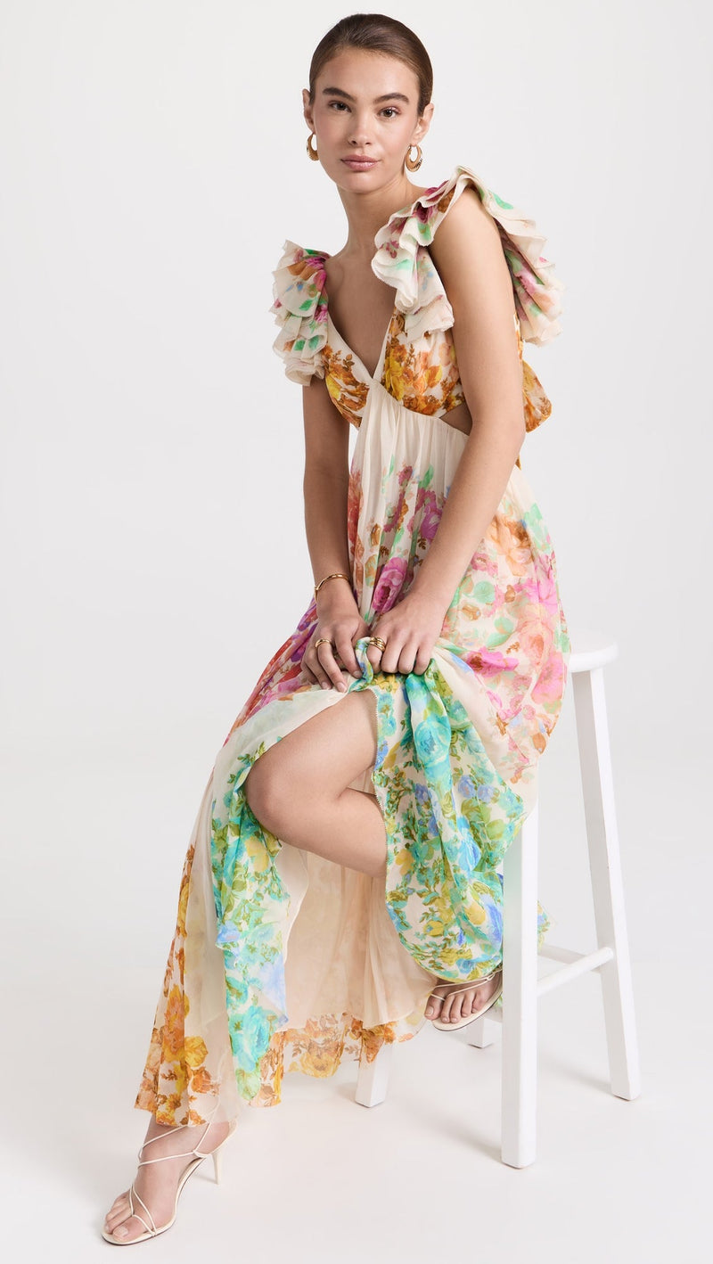 CHLOE | Robe midi à épaules volantées